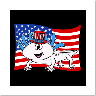 4th July Axolotl American Flag Posters and Art